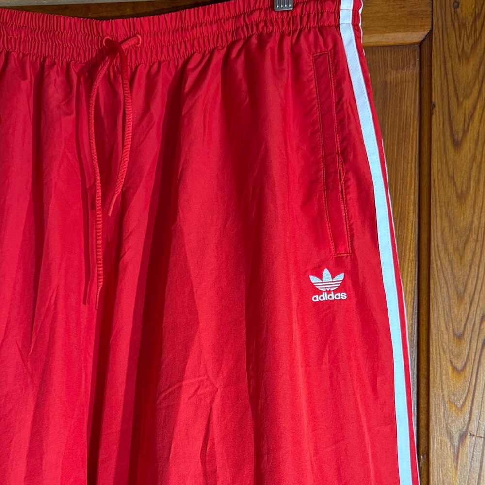 Adidas Womens Wide Red Jogger with White Stripes - Picture 2 of 4